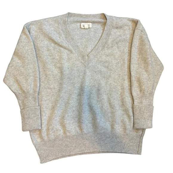Nili Lotan Heather Grey V Neck Cashmere Wool Sweater Long Sleeve Size Large - Picture 1 of 5